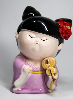 洛阳李学武牡丹瓷陶瓷唐仕女妞妞公仔纯手工艺品创意太极人物摆件