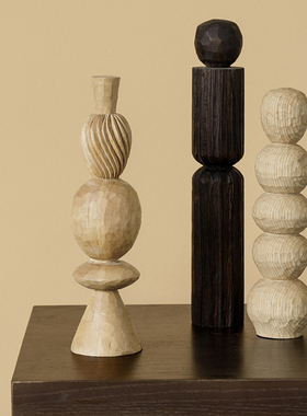 野作几何木雕艺术抽象中古现代侘寂壁龛拍摄道具雕塑白蜡木