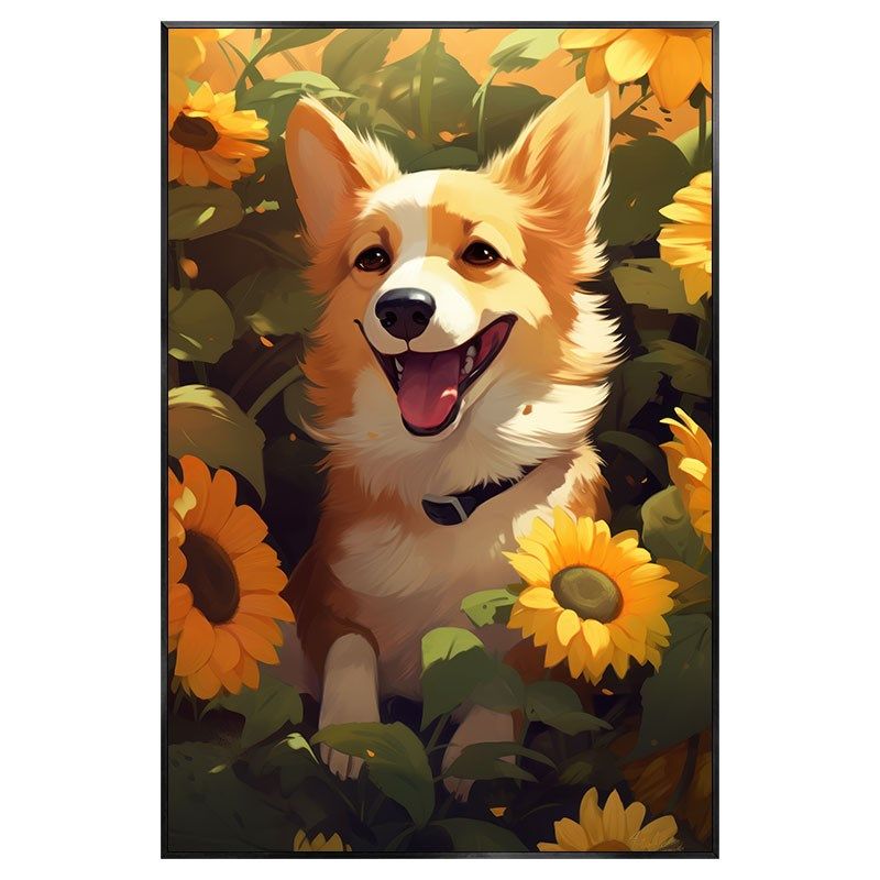 向日葵柴犬小狗狗装饰画治愈系动物客厅宠物店儿童房卧室床头挂画,淘宝优惠券,粉丝福利购,淘宝优惠卷