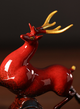 陶瓷鹿摆件一鹿高升雕塑客厅酒柜办公室玄关装饰品招财乔迁礼物