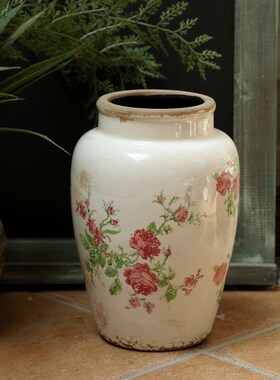 田园复古风陶瓷花壶瓶创意花瓶摆件客厅插花水培器皿美式艺术摆件