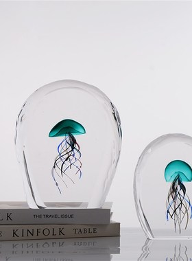 品一轩 水母 简约高级感琉璃客厅玄关摆件 水晶玻璃艺术摆件