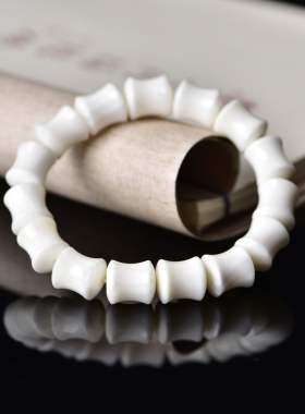 天然深海白贝壳竹节手链瓷白玉化