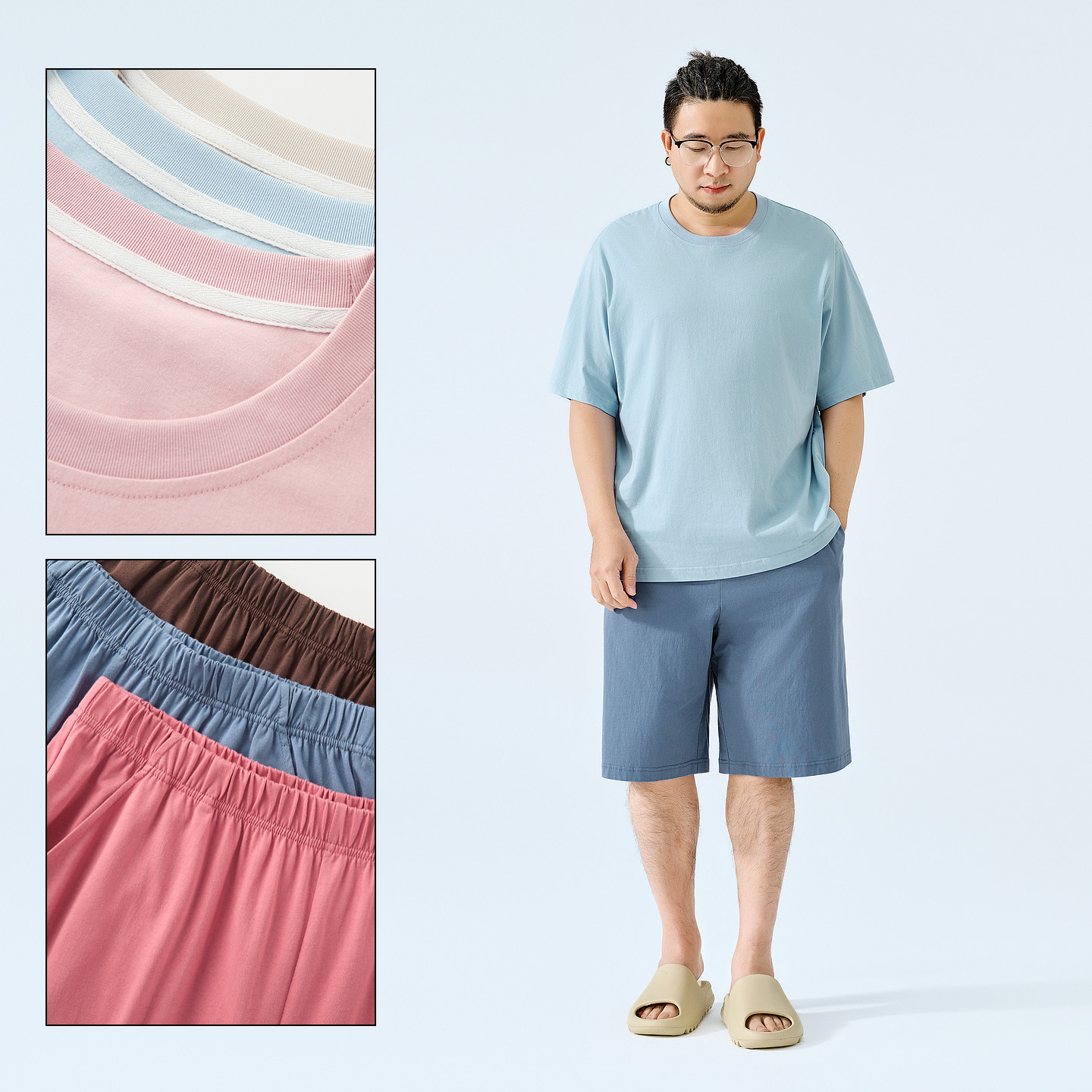 Plus size men's contrast cotton pajamas set