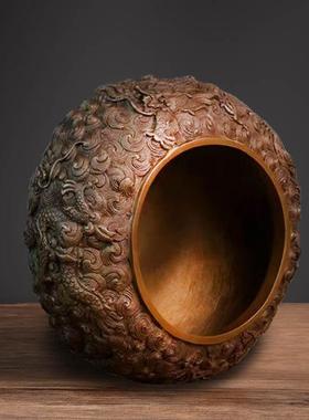 海水四龙钵仿古沉盘香檀香熏炉紫铜香炉家用室内上香焚香供奉摆件