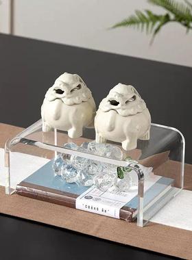 中国茶店茶室茶柜装饰摆件样板房书房古架茶具茶饼罐气氛布置