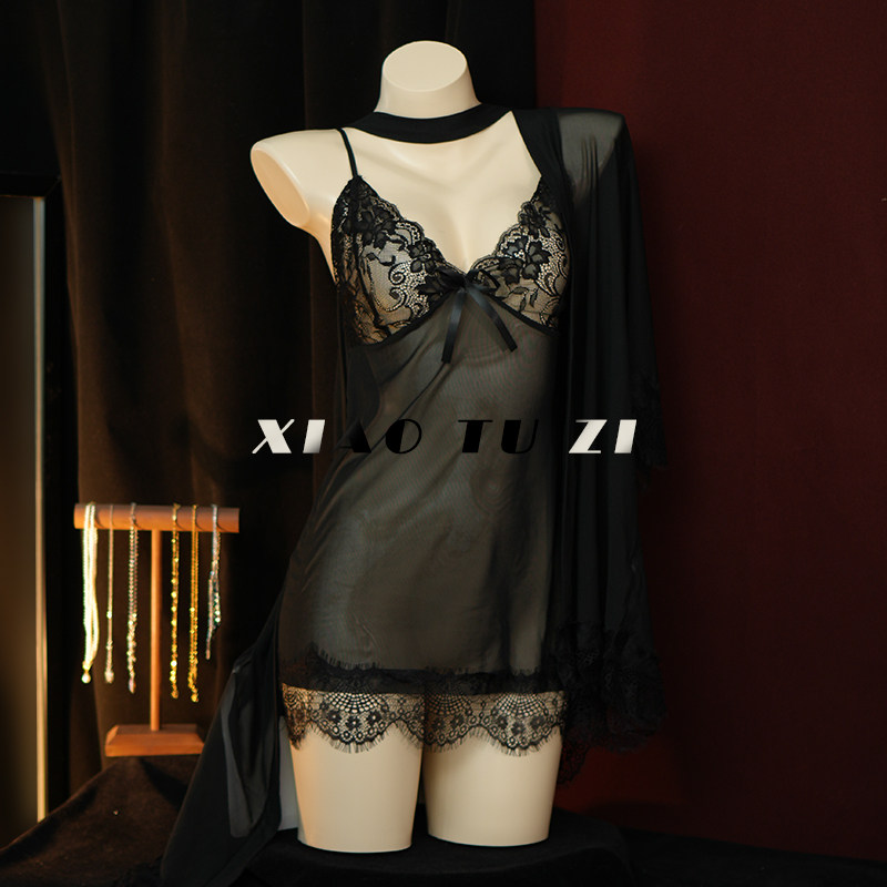 小兔子~紫色性感蕾丝透视吊带裙qqny纯欲风约会外袍女,淘宝优惠券,粉丝福利购,淘宝优惠卷