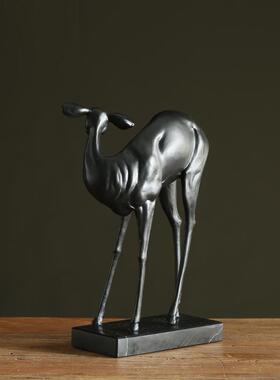 黑色金属铁艺装饰鹿摆件工艺品 欧式复古家居饰品样板间书房摆件