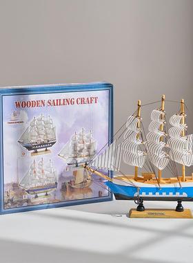 地中海风格创意家居装饰摆设 木质帆船模型小摆件手工艺木船小船