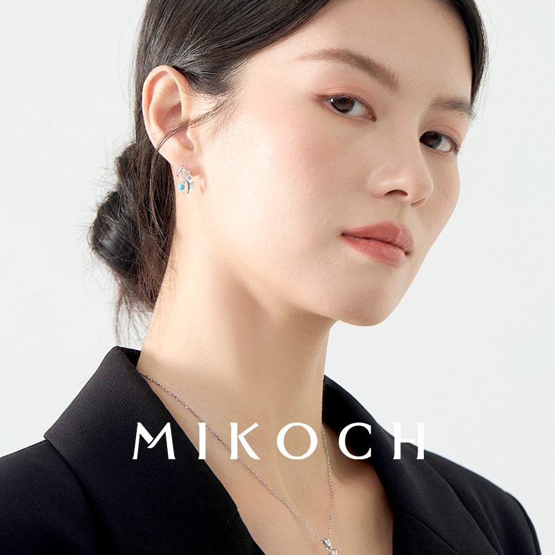 MIKOCH925银蓝宝石耳钉女款2025高级感轻奢小众配饰复古文艺耳饰,淘宝优惠券,粉丝福利购,淘宝优惠卷