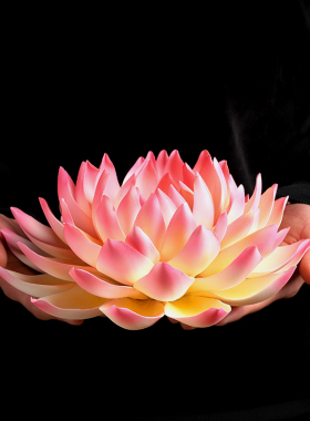 东方泥土 陶瓷莲 手工工艺品家居客厅电视柜装饰品 帝王莲