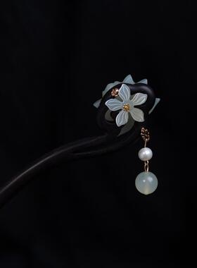 黑檀木岫玉古风发簪汉服头饰古风盘发簪母亲节礼物生日礼品