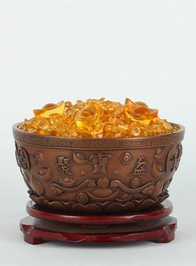 古叶家居纯黄铜聚宝盆摆件家居办公室仿古紫铜聚宝盆碗工艺开业礼