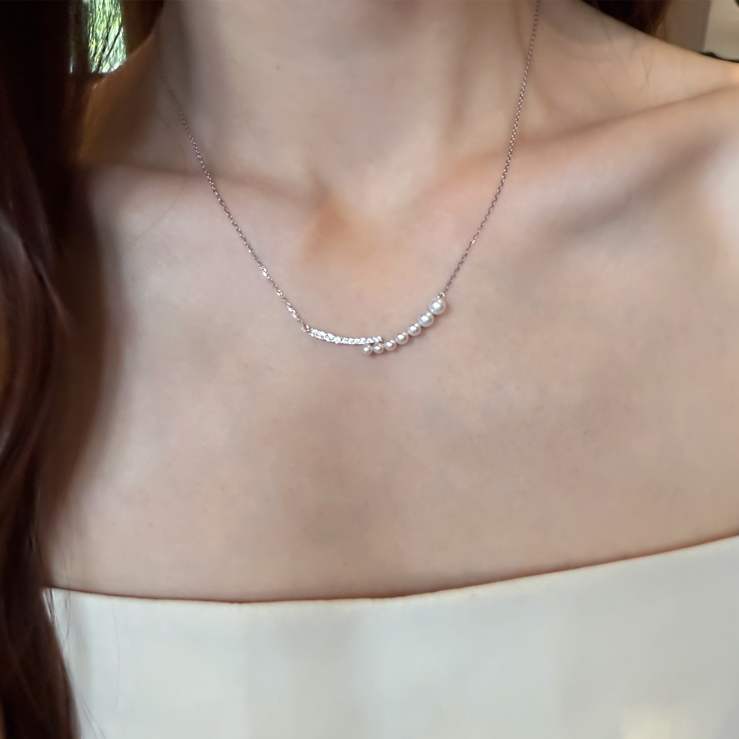 白凛 天然淡水微笑珍珠项链女S925纯银简约百搭气质优雅锁骨项链 - 图1