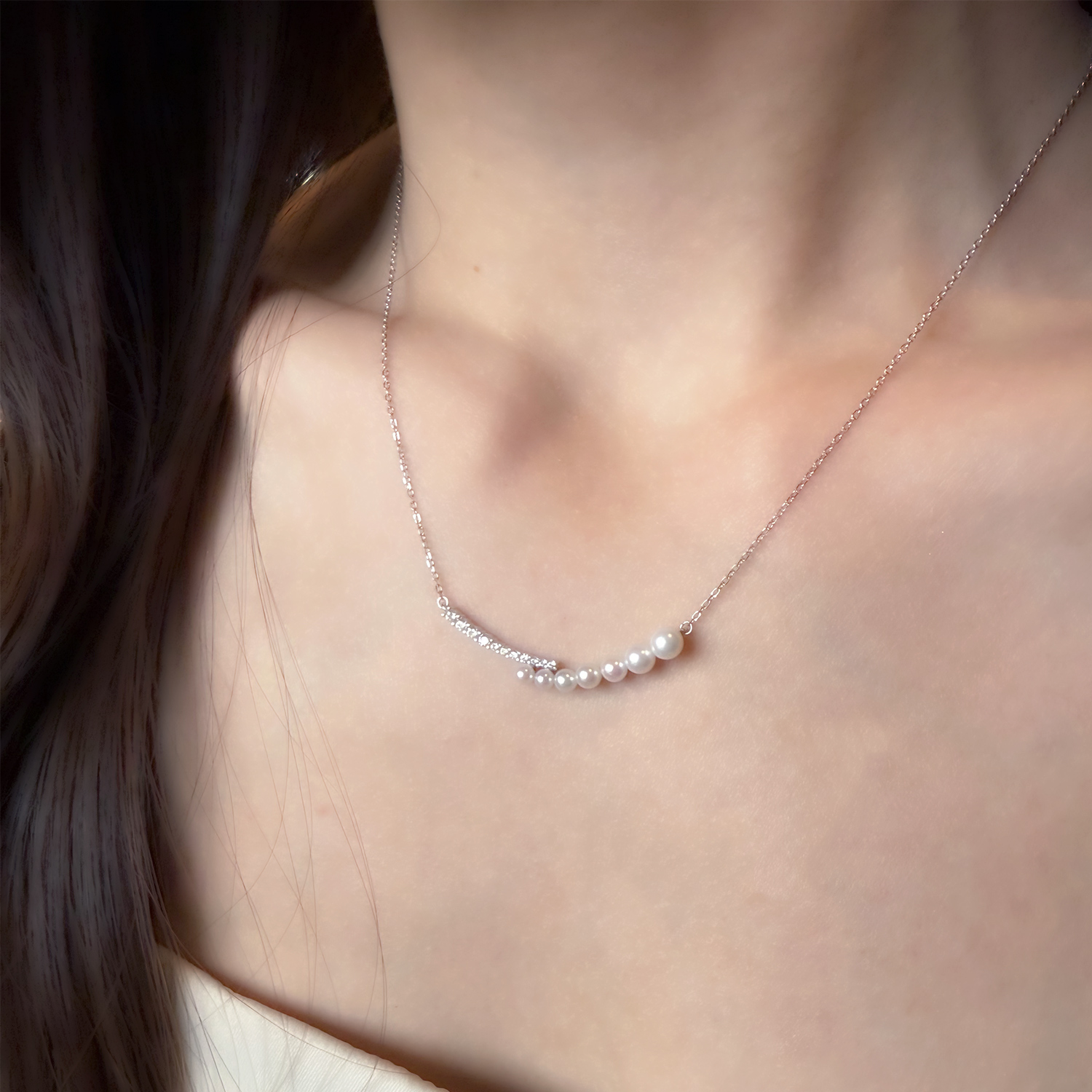 白凛 天然淡水微笑珍珠项链女S925纯银简约百搭气质优雅锁骨项链 - 图2