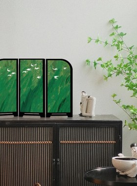 归雁屏风卧室布置绿色摆画法式餐边柜斗柜装饰画