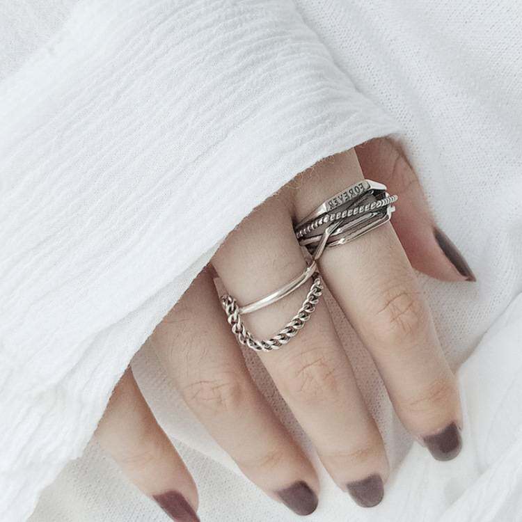 S925 sterling silver ring for women ins fashion index finger simple internet celebrity personality cool style adjustable fashion ring