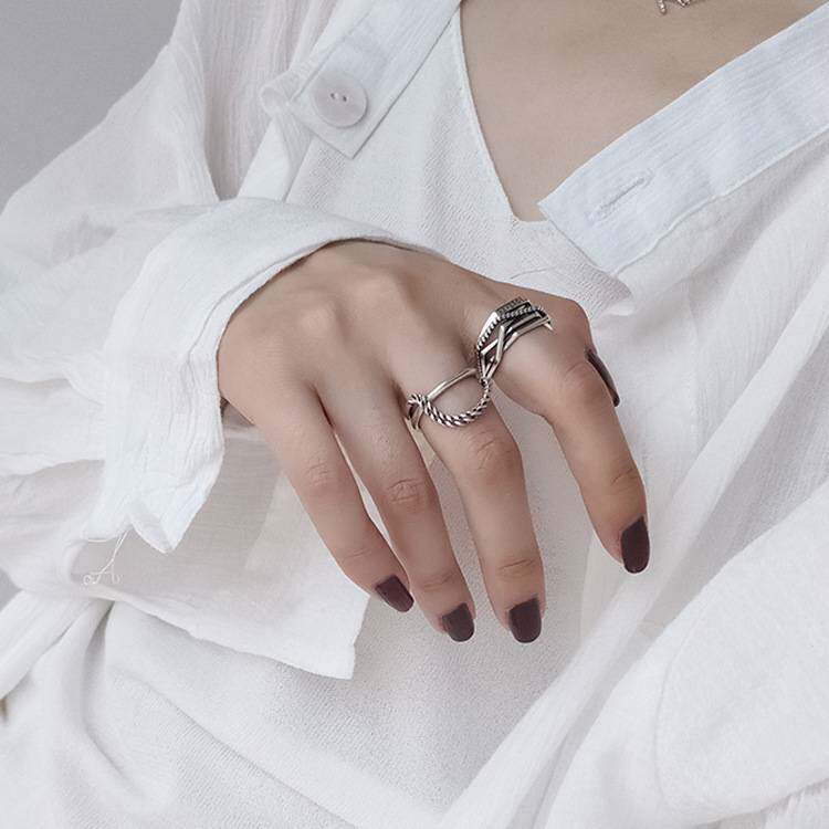 S925 sterling silver ring for women ins fashion index finger simple internet celebrity personality cool style adjustable fashion ring