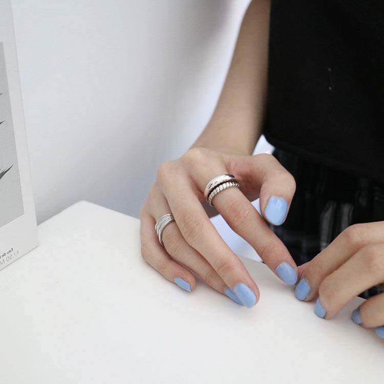 Geometric Twist Double Layer Ring Women's Retro Fashion S925 Silver Irregular Open Ring Hip-Hop Punk Index Finger Ring
