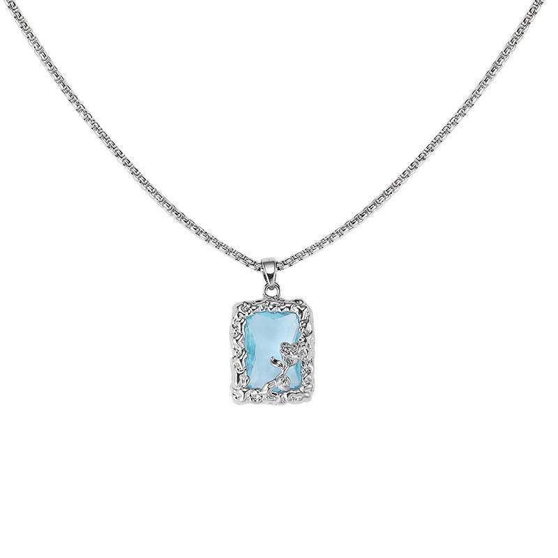 Original design square blue zircon series women's fashion versatile high-end necklace earrings ring jewelry