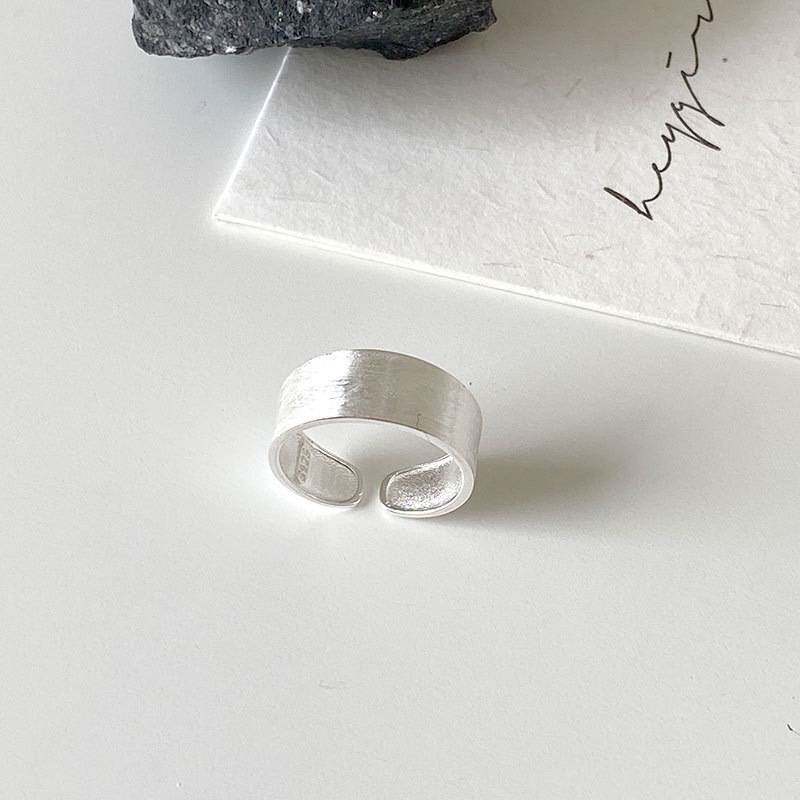 S925 sterling silver frosted brushed ring women's niche personality Korean style fashion geometric plain silver wide ring