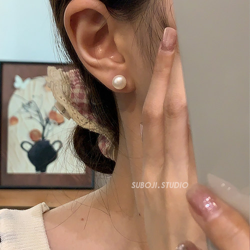 素泊集s999纯银淡水珍珠耳钉女养耳洞耳环小众设计高级感螺丝耳饰 - 图2