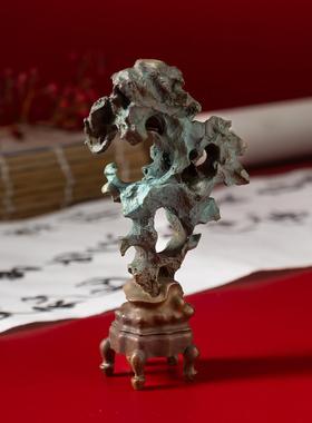 黄太湖石假玄山铜6231摆件家客厅关柜子桌面办公室新中式居奇石摆