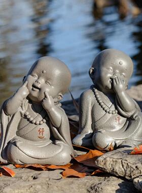 禅小和尚摆件意国风茶桌室茶装台茶道书房办公室面饰品BJ23020小