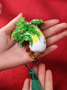 铜匠手握大百财小白菜铜明摆件SWBC-062玩招财手把件办公室桌面装