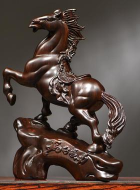 檀木马摆件木马到成功td498新中式家实居客厅书雕房办黑公桌面装