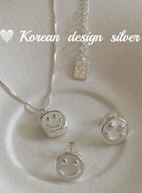 韩版小清新饰品 S925纯银白色贝壳笑脸项链 简约日系叠戴锁骨链女