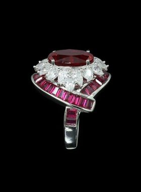 925银镀金戒指高碳钻培育鸽血红