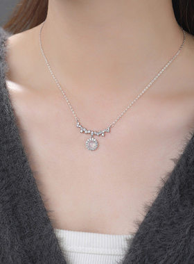 S999足银微笑锆石圆形项链高级感时尚小众锁骨链