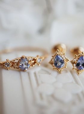 XBK石天然镂空耳钉项链坦桑时尚