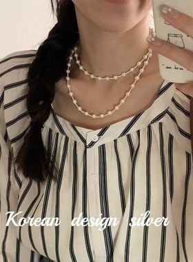 韩国小众设计饰品 S925纯银贝珠光珠项链 高级ins风叠戴锁骨链女