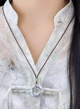 s999纯银项链女竹子平安扣古法实心吊坠复古百搭高级感民族风项坠