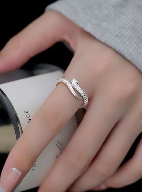 灵蛇s925纯银戒指男女小众设计尾戒开口戒个性蛇形指环情人节礼物