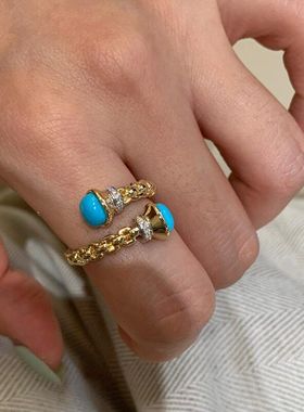 XBK风老钱戒指复古绿松石食指高