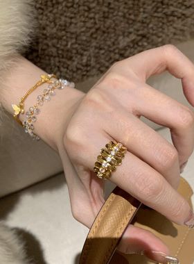 XBK时尚设计感树叶古风法式镶钻