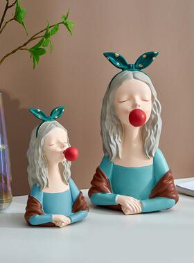 泡泡女孩摆件酒柜入户客厅办公室桌面礼物北欧轻奢ins家居装饰品