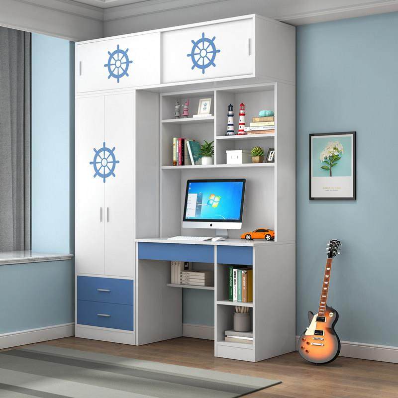 儿童衣柜带书桌办公桌一体组合储物男生挂衣橱小户型男孩家用卧室,淘宝优惠券,粉丝福利购,淘宝优惠卷