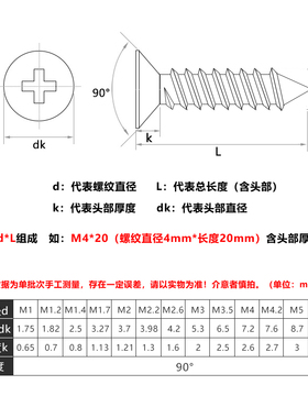 铁镀锌自攻螺丝沉头/平头十字自攻螺丝钉加硬木螺丝螺钉M3M4M5M6