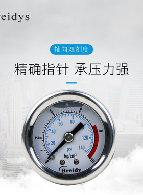 YN40Z轴向不锈钢耐震压力表水压表0-1.6MPa一分牙1/8气动表液压表