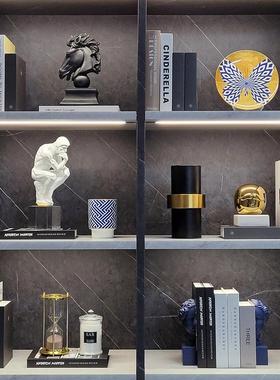 现代样板间软装饰品客厅书架轻奢家居摆件挂画杯蜡相架组合ZH2619