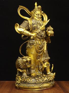 纯黄铜武财神赵公明铜像摆件室内寺庙赵公元帅供奉神像铜艺品摆设