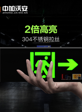 不锈钢安全出口指示灯牌自带充电双面通道疏散标志消防应急灯LED