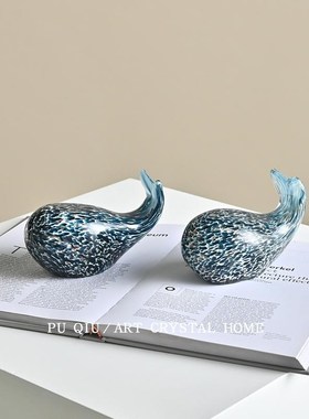 艺术彩色玻璃南瓜摆件海洋贝壳鲸鱼海胆玻璃摆件卧室床头餐桌装饰