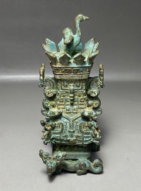 仿古春秋战汉青铜莲鹤方壶古朴典雅办公室客厅装饰品摆件古玩收藏