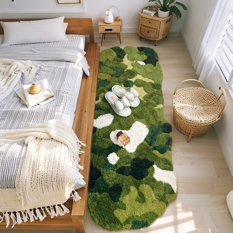 Forest moss carpet bedroom bedside carpet 2025 new ins style room R transformation high-end plush floor mat