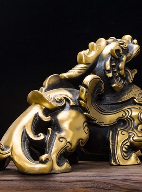 纯铜貔貅家居客厅装饰摆件全铜招财神兽皮丘一对公母乔迁开业礼品